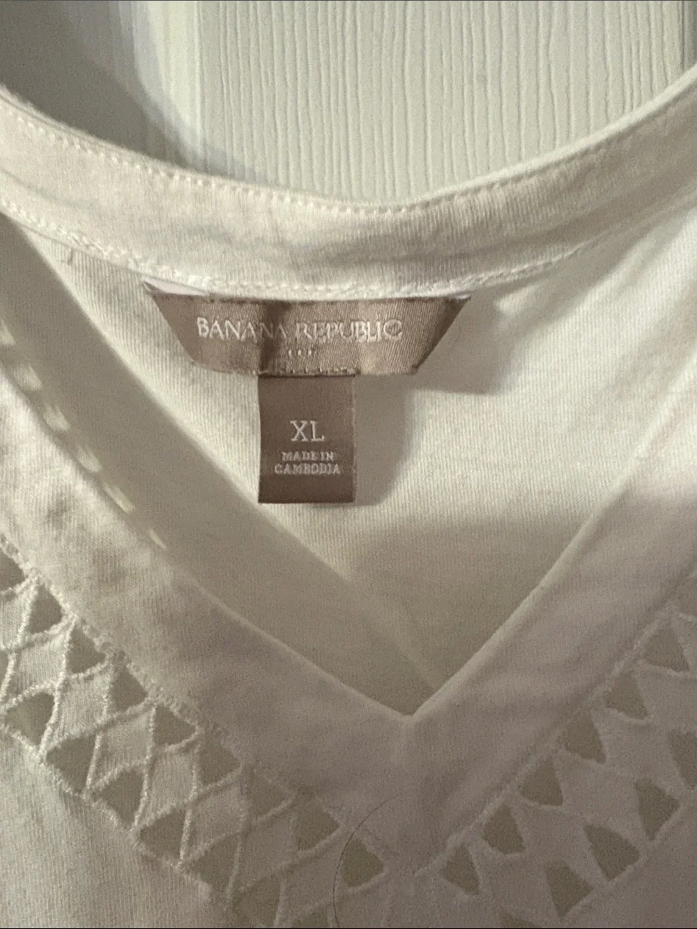 Banana Republic White V-Neck Crochet Trim Tank Top